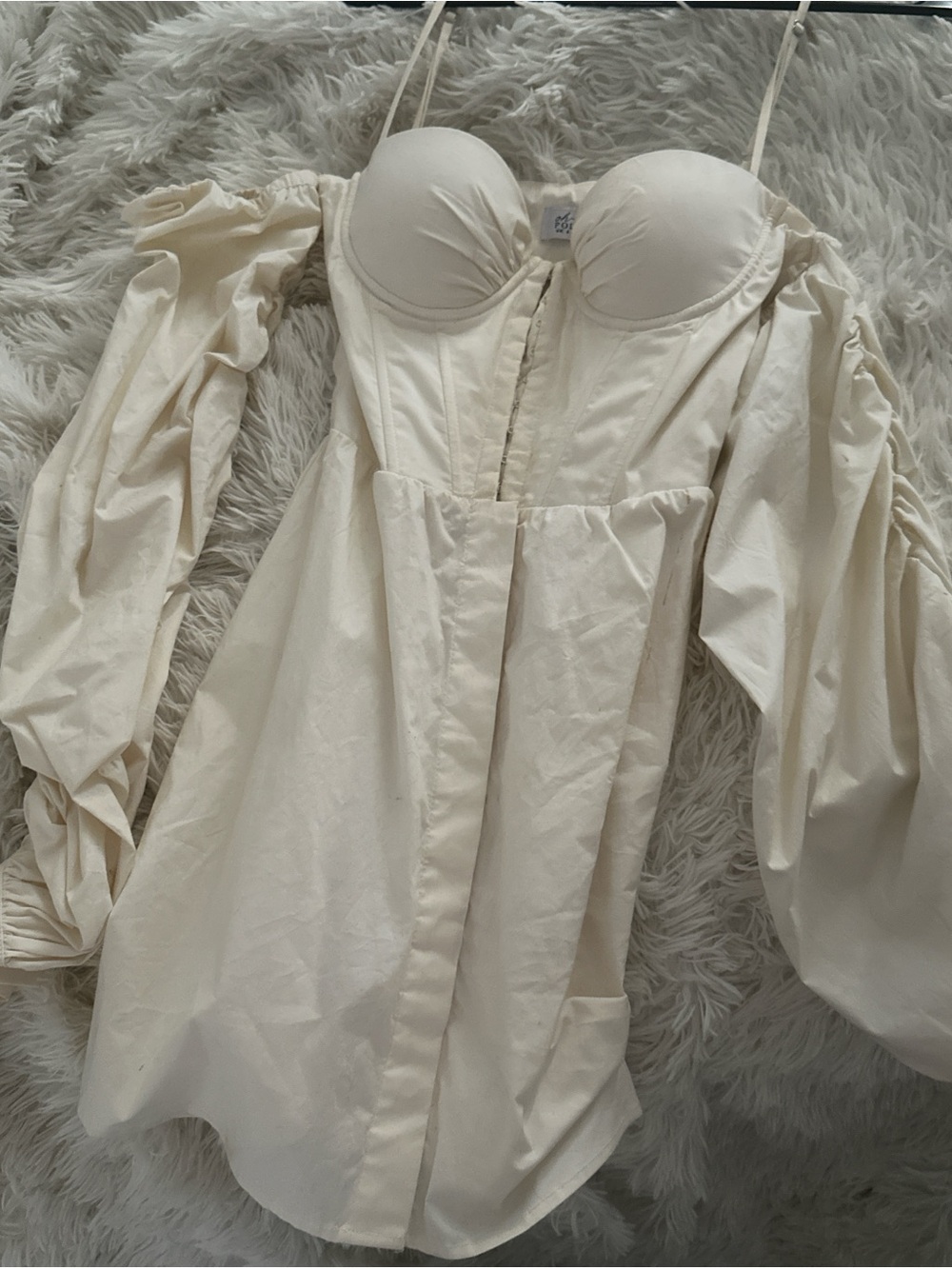 Oh Polly Cream Puff Sleeve Bustier Mini Dress
